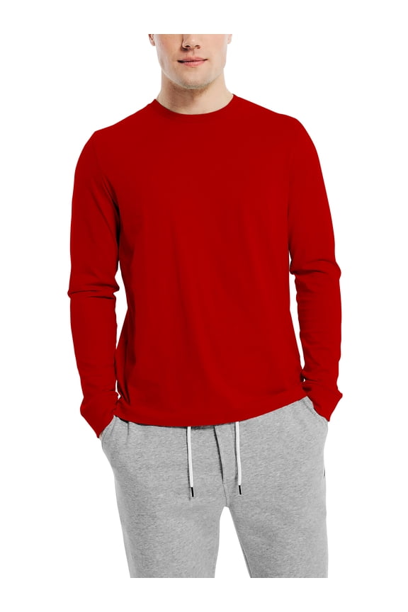 Men's Vintage Crew Neck Classic Hem Long Sleeve Premium Ring Spun Cotton Tee Shirt