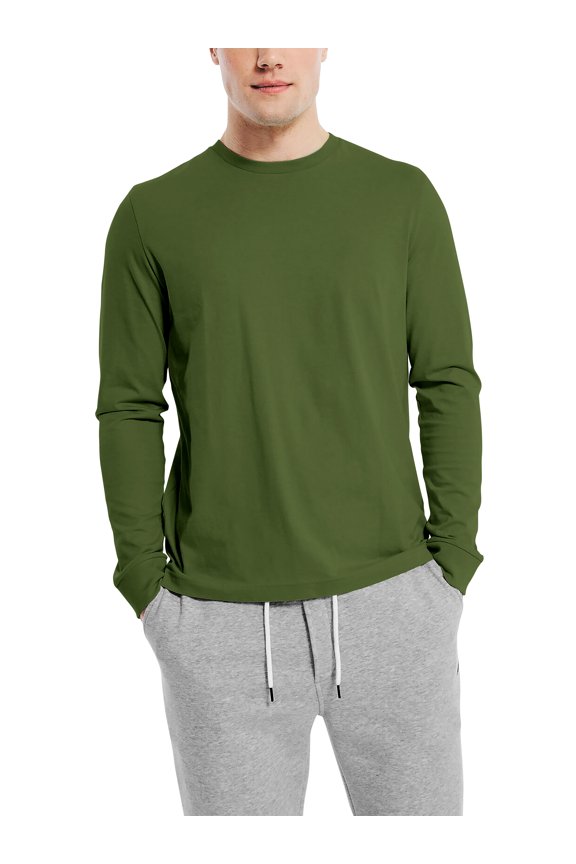 Men's Vintage Crew Neck Classic Hem Long Sleeve Premium Ring Spun Cotton Tee Shirt