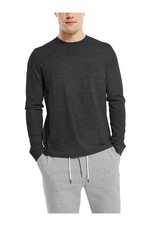 Men's Vintage Crew Neck Classic Hem Long Sleeve Premium Ring Spun Cotton Tee Shirt