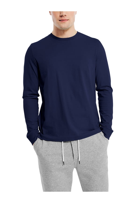 Men's Vintage Crew Neck Classic Hem Long Sleeve Premium Ring Spun Cotton Tee Shirt