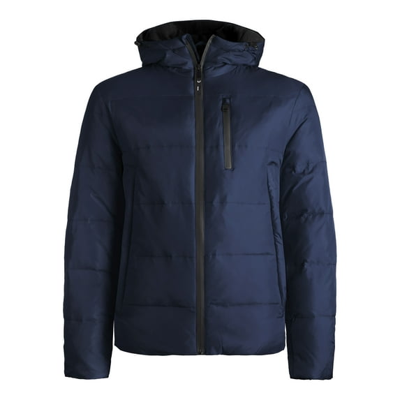 Hat and Beyond Men's Warmth-Retaining Waterproof Down Coat with Hood and Zipper Pocket