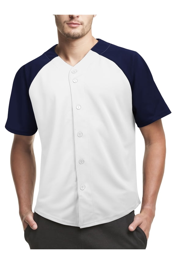 Mens Button Down Baseball Two Tone Tee Hip Hop Fashion Inspired Raglan Athletic Fit Jersey