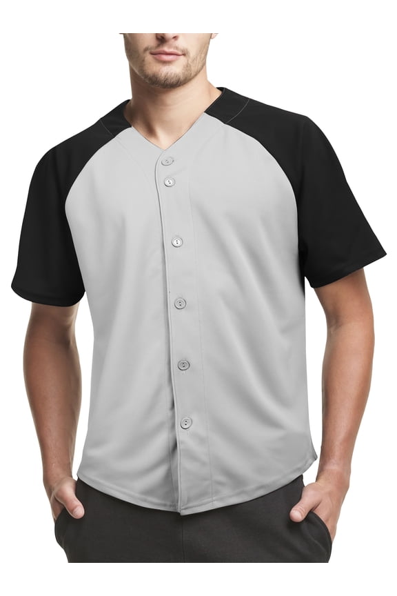 Mens Button Down Baseball Two Tone Tee Hip Hop Fashion Inspired Raglan Athletic Fit Jersey