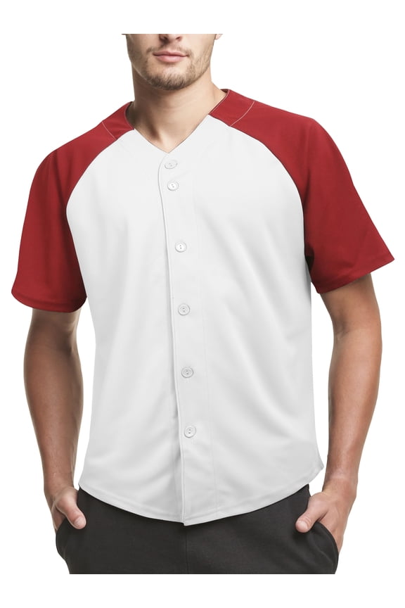Mens Button Down Baseball Two Tone Tee Hip Hop Fashion Inspired Raglan Athletic Fit Jersey