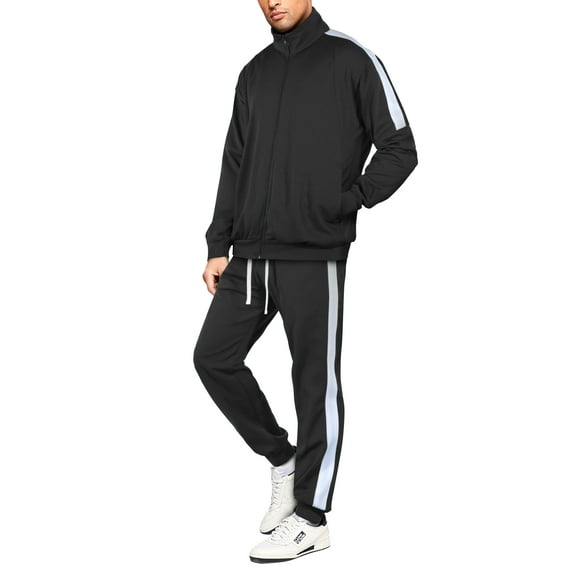 Hat and Beyond Mens Casual Two Tone Oversized Striped Athleisure Sweat Jacket Pants Tracksuit