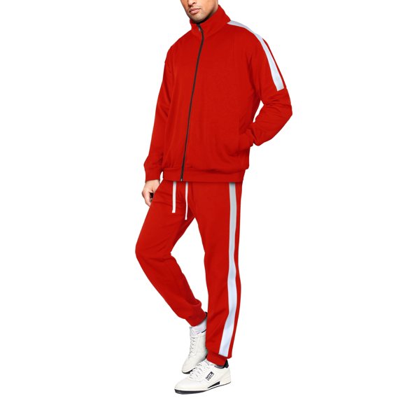 Hat and Beyond Mens Casual Two Tone Stripe Tracksuit Athleisure Sweat Jacket Pant
