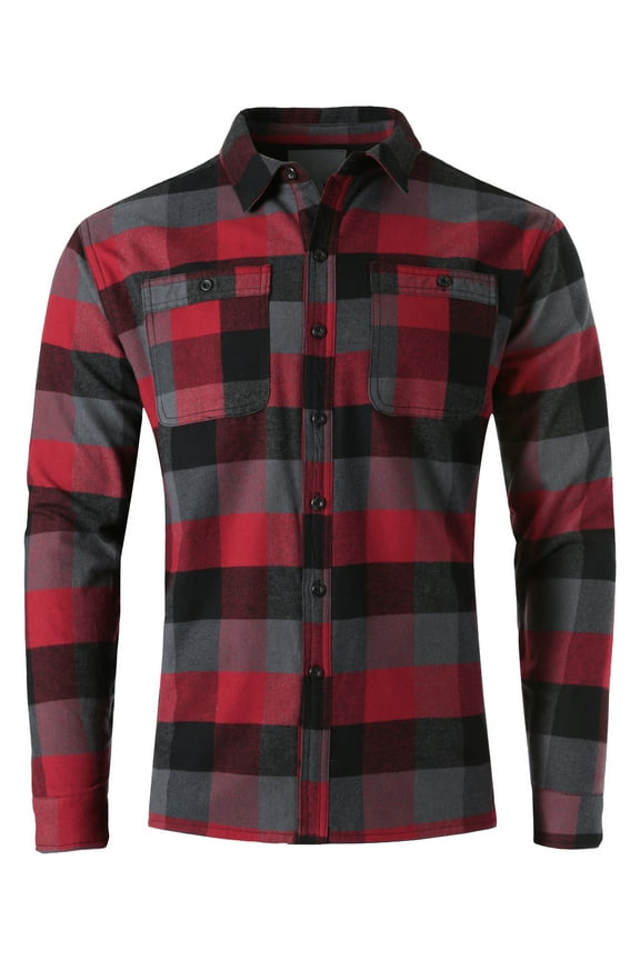 Mens Checkered Long Sleeve Button Down Urban Fashion Flannel Shirt