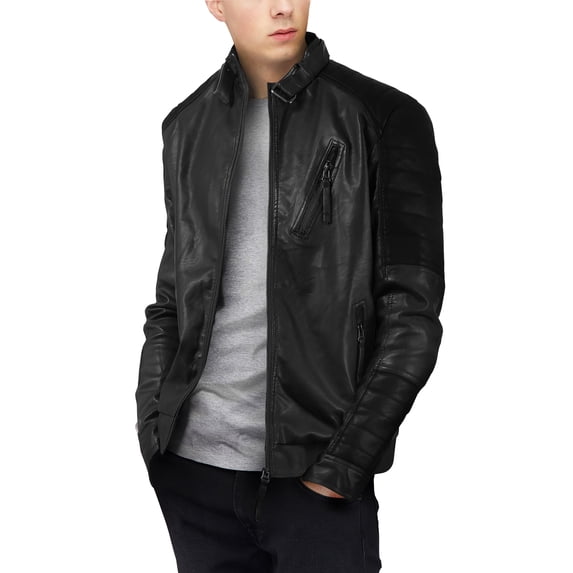 Hat and Beyond Mens Motorcycle Rider Jacket Faux Leather with Tactical Pockets