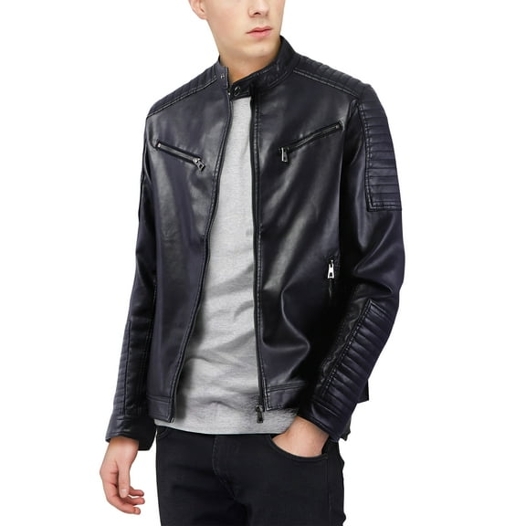 Hat and Beyond Mens Motorcycle Rider Jacket Faux Leather with Tactical Pockets