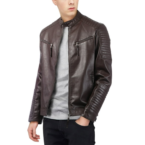 Hat and Beyond Mens Motorcycle Rider Jacket Faux Leather with Tactical Pockets