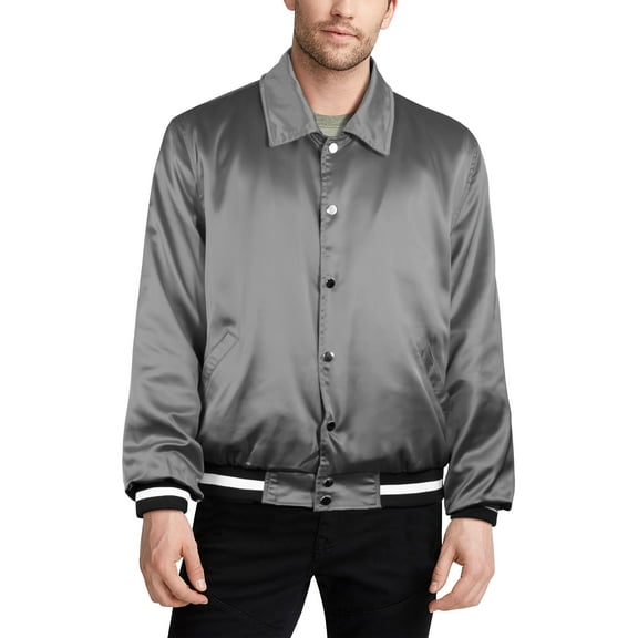 Hat and Beyond Mens Premium Casual Fit Satin Bomber Jacket with Button Up Light Soft