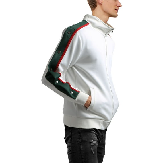 Hat and Beyond Mens Premium Slim Fit Stripe Track Jacket with Sleeve Buttons Full Zip