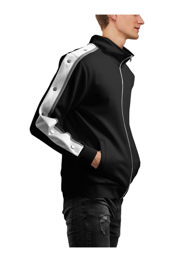 Mens Premium Slim Fit Stripe Track Jacket with Sleeve Buttons Full Zip