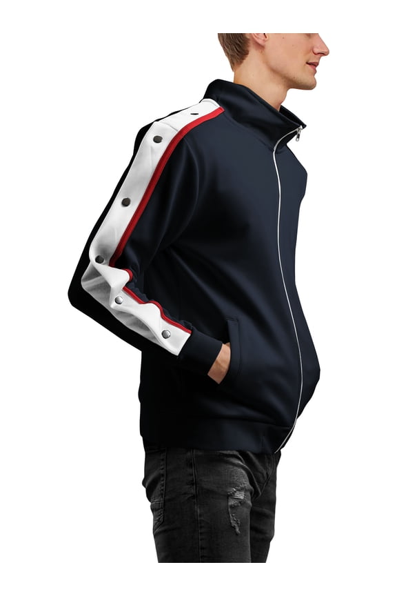 Mens Premium Slim Fit Stripe Track Jacket with Sleeve Buttons Full Zip