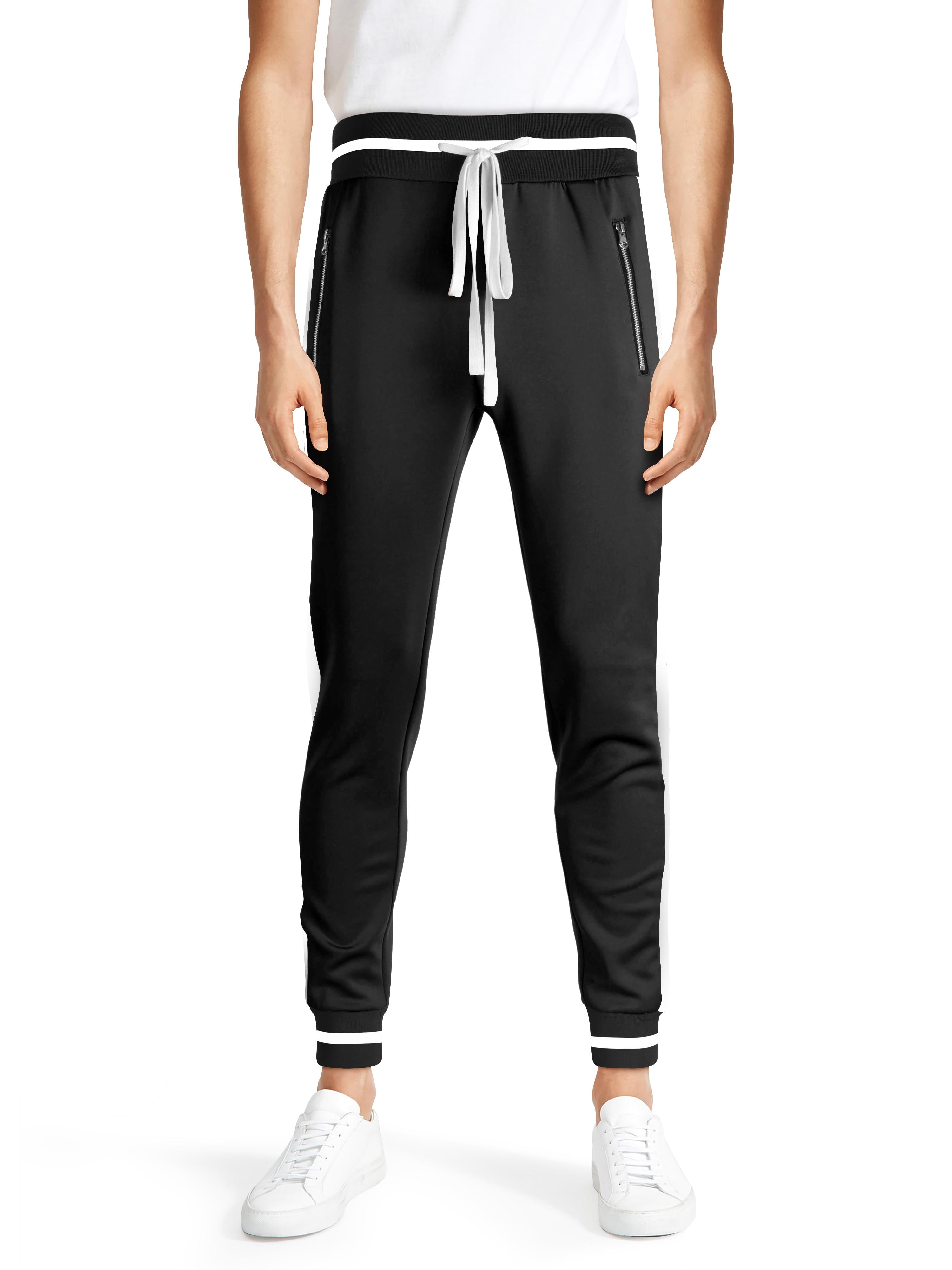 Hat and Beyond Mens Premium Two Tone Side Stripe Track Pants Slim Fit Stretch