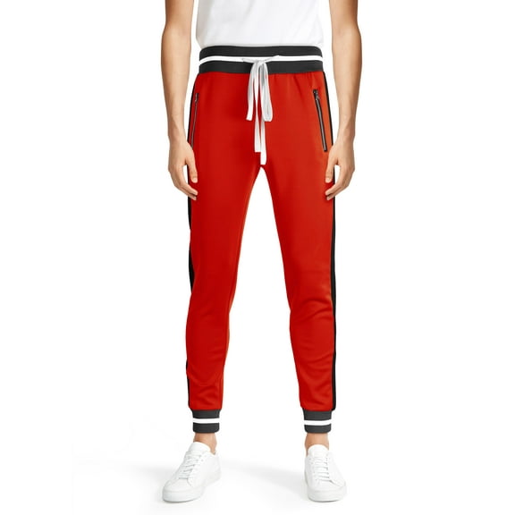 Hat and Beyond Mens Premium Two Tone Side Stripe Track Pants Slim Fit Stretch
