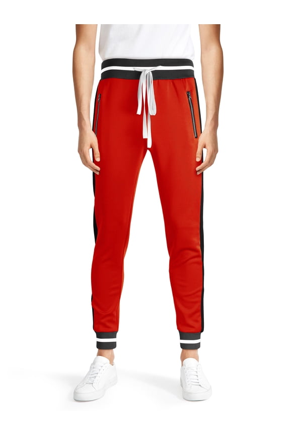 Mens Premium Two Tone Side Stripe Track Pants Slim Fit Stretch
