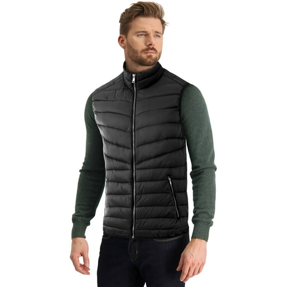 Hat and Beyond Mens Sleeveless Classic Solid Zip Puffer Ultra Lightweight Down Vest (Medium, Black)
