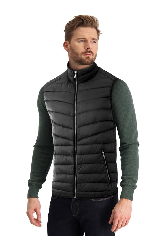 Mens Sleeveless Classic Solid Zip Puffer Ultra Lightweight Down Vest (Medium, Black)