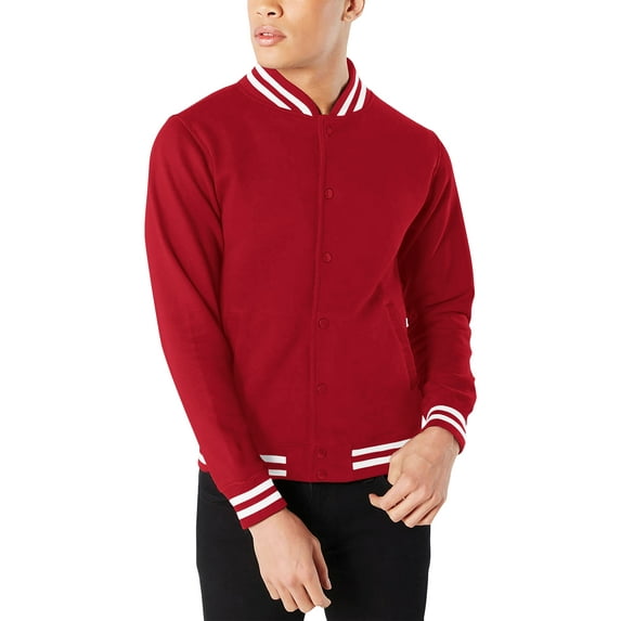 Hat and Beyond Mens Varsity Brushed Fleece Button Up Large Striped Collar Cuff Pocketed Coat Jacket