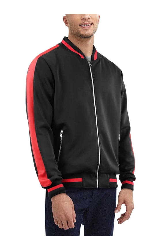 Mens Varsity Zip Up Two Tone Stripe Bomber Track Jacket