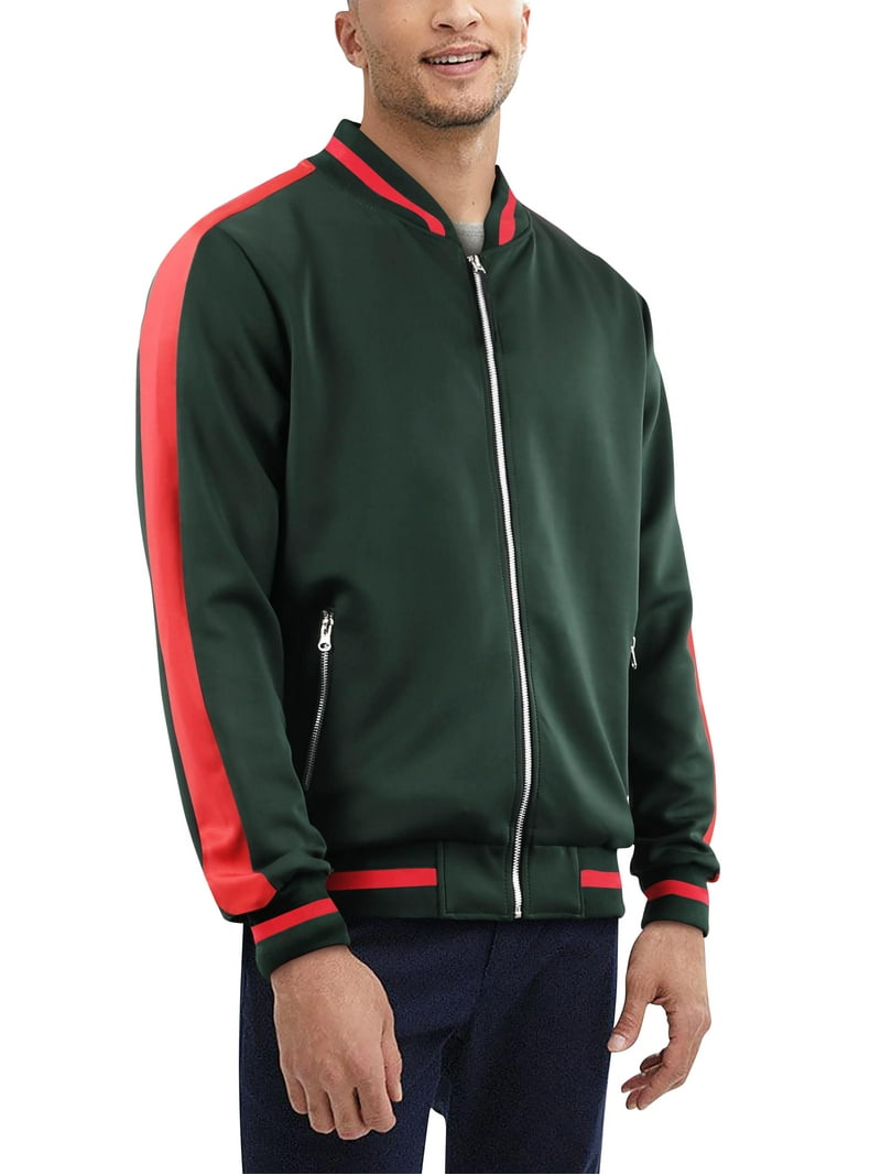 Hat and Beyond Mens Varsity Zip Up Two Tone Stripe Bomber