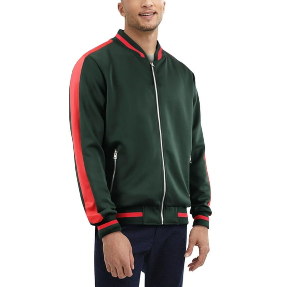 Hat and Beyond Mens Varsity Zip Up Two Tone Stripe Bomber Track Jacket