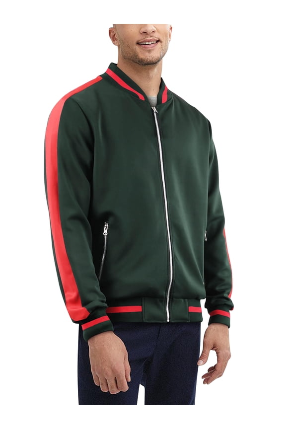 Mens Varsity Zip Up Two Tone Stripe Bomber Track Jacket