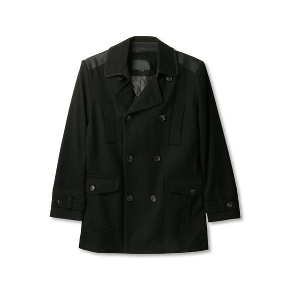 Hat and Beyond Mens Wool-Blended Double Breasted Pea Coat with Vertical and Horizontal Pockets