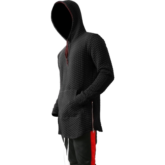 Hat and Beyond Mens's Diamond Quilted Fashion Side Zipper Longtailed Hoodie