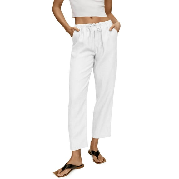 Hat and Beyond Women's Classic Slim-Fit Linen Pants with Waist Band