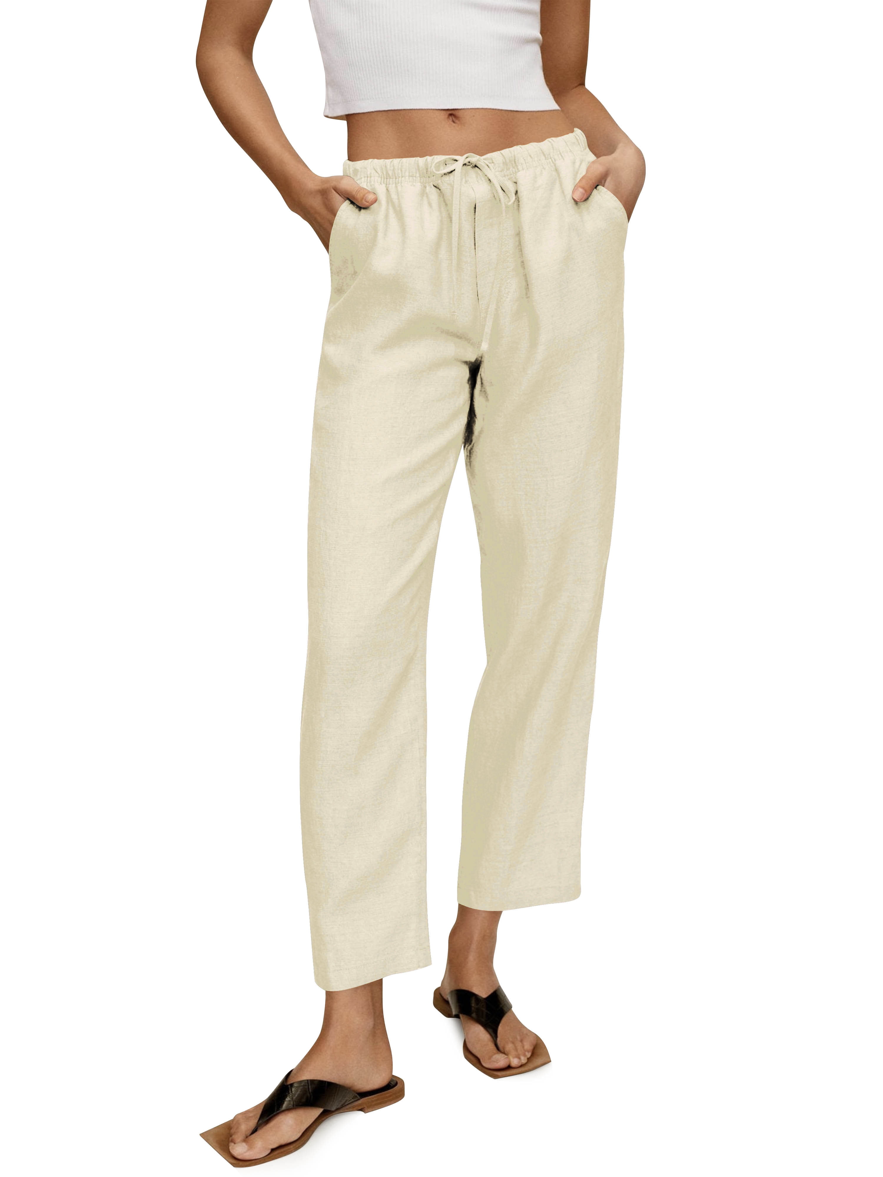 Hat and Beyond Women's Classic Slim-Fit Linen Pants with Waist