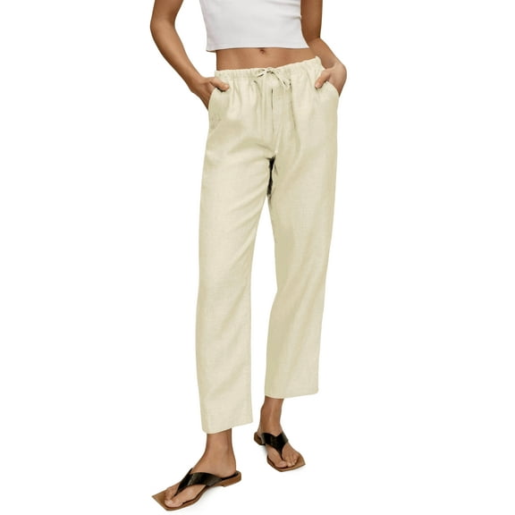 Hat and Beyond Women's Classic Slim-Fit Linen Pants with Waist Band
