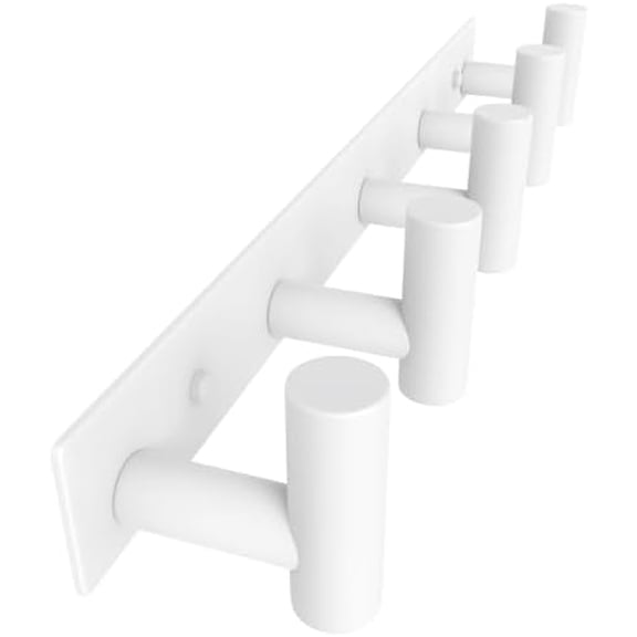 Hat and Coat Wall Mount Rack - Hooks for Robes, Bags, Keys, and Towels - Bathroom Towel Hanger Organizer (White, “T“ Shape 5 Hooks 1 Pack)