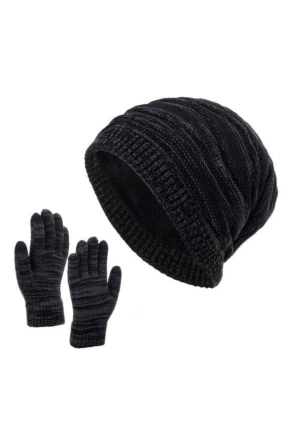 Hat and Gloves for Women Cozy Mens Mittens Unisex Beanies Women Winter Fashion Men's Hats & Caps Black