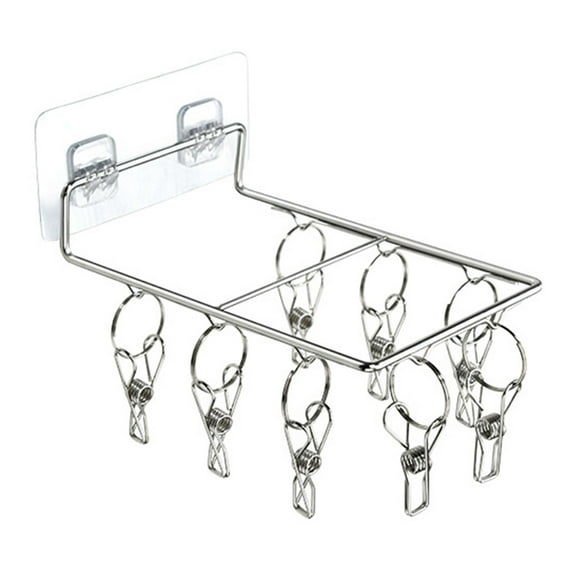Hat and Sock Rack Multifunctional Wall Mounted Stainless Steel Clothes Hanger with 8/10 Pegs