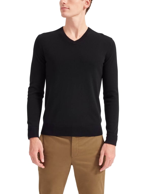 Mens Lightweight Knit Long Sleeve Winter Essential Pullover Solid V Collar Sweater