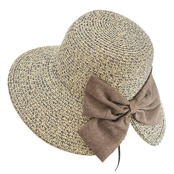 Hat circumference 52-58cm ladies sunshade beach hat split bow fashion travel sunscreen big edge straw hat - Navy blue