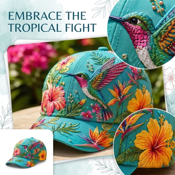 Hat for Women Garden Morning Baseball Cap, Adjustable Cotton Hummingbird Floral Bird Print Baseball Birds Cap Breathable Lightweight