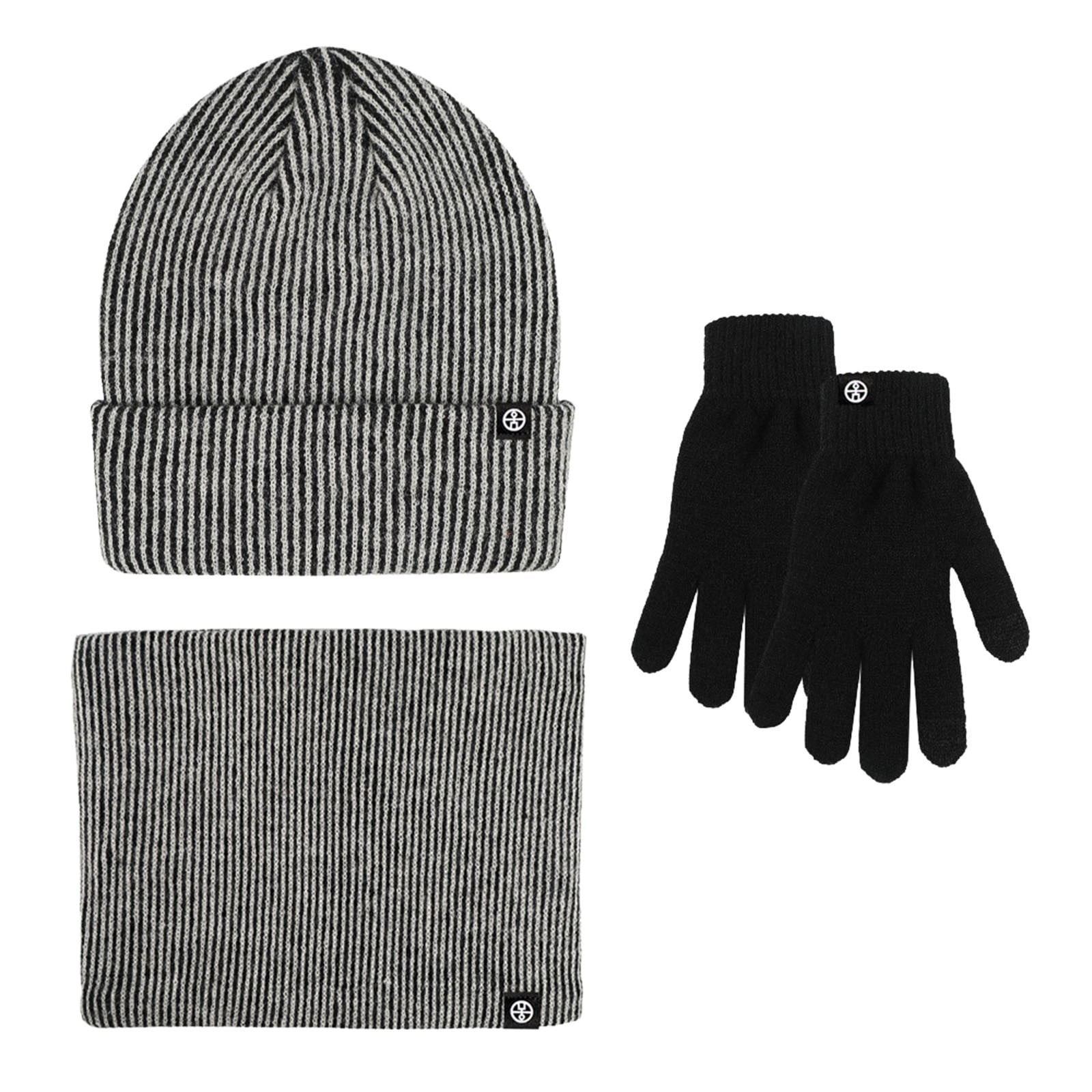 Hat for Women Hats for Men Couples Winter Outdoor Warm Winter Proof Hat Scarf Gloves Three Piece Striped Knitted Pile Hat