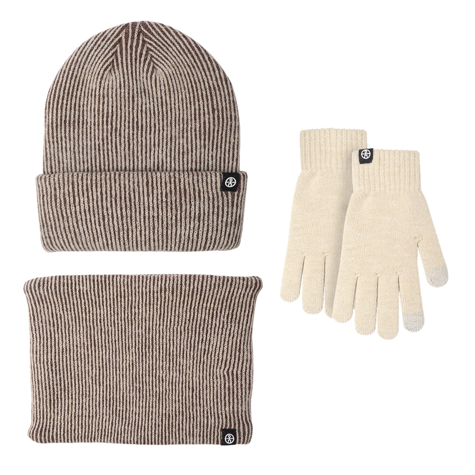 Hat for Women Hats for Men Couples Winter Outdoor Warm Winter Proof Hat Scarf Gloves Three Piece Striped Knitted Pile Hat