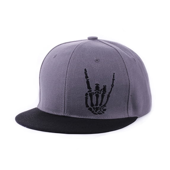 Hat for Women Men's Adjustable Snapback Baseball Cap with Skeleton Hand Embroidery Flat Bill Skateboard Hat for Daily Wear