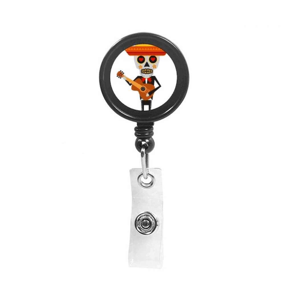 Hat l Guitar Happy Illustration Retractable Keychain Badge Holder ID Badge