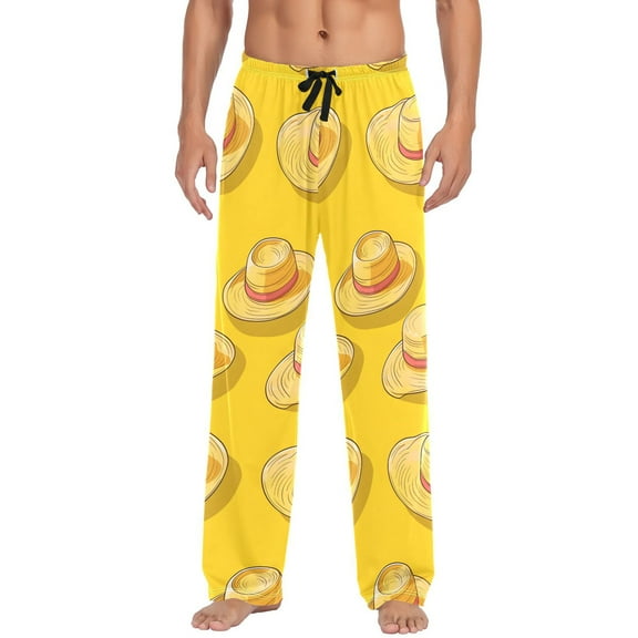 Hat on Yellow Men's Pajama Pants Cotton Long Sleepwear Lounge Pants L