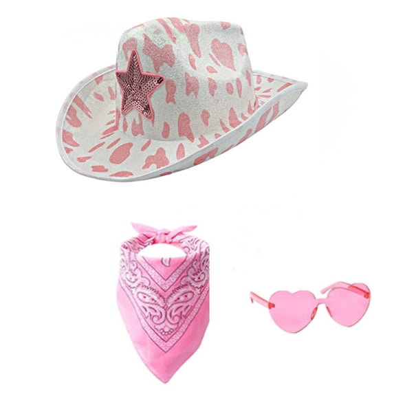 Hat with Bandana and Heart Glasses for Women Girls Cowboy Accessory Enhancing Western Style Pink
