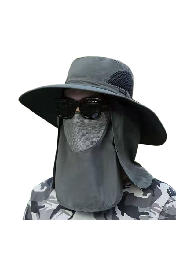 Hat with Face Protection, UPF 50 Wide Brim Fishing Hat with Detachable Face Cover and Windproof Rope for Hiking and Travel