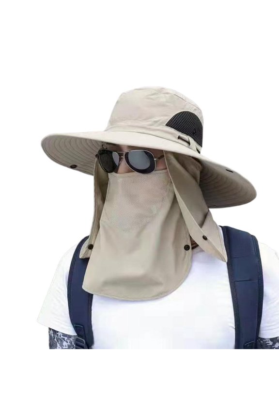 Hat with Face Protection, UPF 50 Wide Brim Fishing Hat with Detachable Face Cover and Windproof Rope for Hiking and Travel
