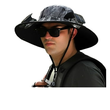Hat with Fan Built in, Wide Brim Solar Fan Outdoor Fishing Hat-Solar & USB Charging, UPF 50+ Sun Hat, UV Protection Hat