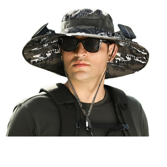 Hat with Fan Built in, Wide Brim Solar Fan Outdoor Fishing Hat-Solar & USB Charging, UPF 50+ Sun Hat, UV Protection Hat