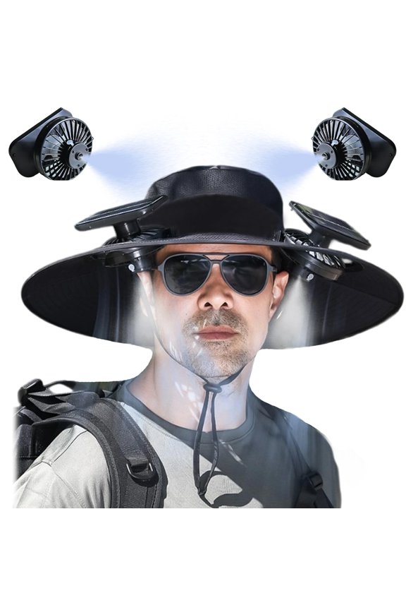 Hat with Fan, Cooling Hats for Men, Solar Fan Wide Brim Hat with Mist Spray, USB Rechargeable Outdoor Cooling Hat for Fishing Hiking